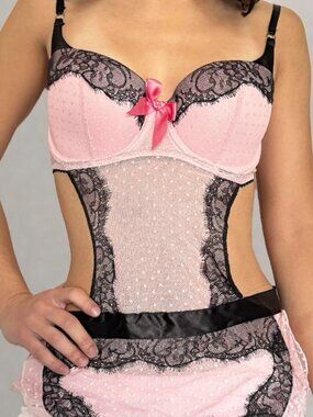 Victoria’s Secret Polka Dot Lace Maid Corset Lingerie Cosplay Costume Size 34D